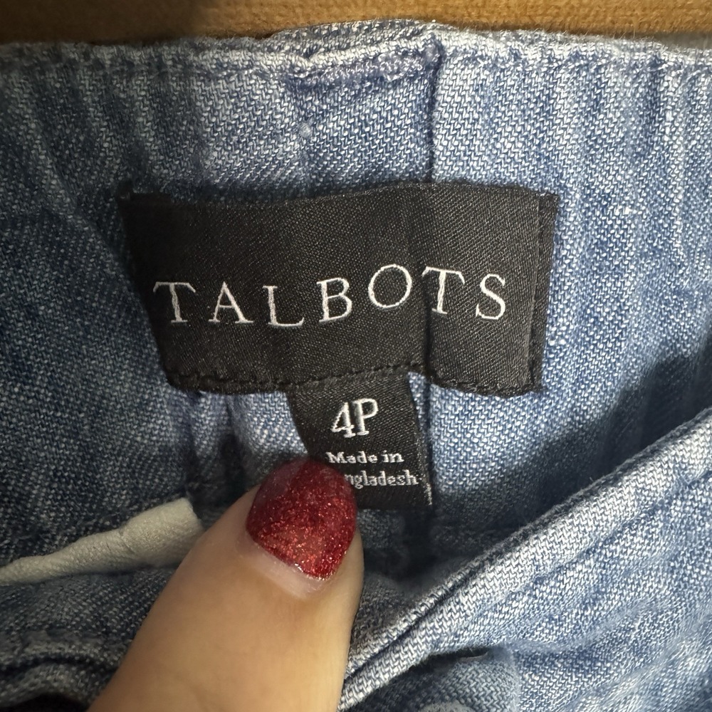 Talbots Shorts Women Size 4P 4 Petite Blue Chambray Elastic Back Pocket 5" Ins - Picture 3 of 4